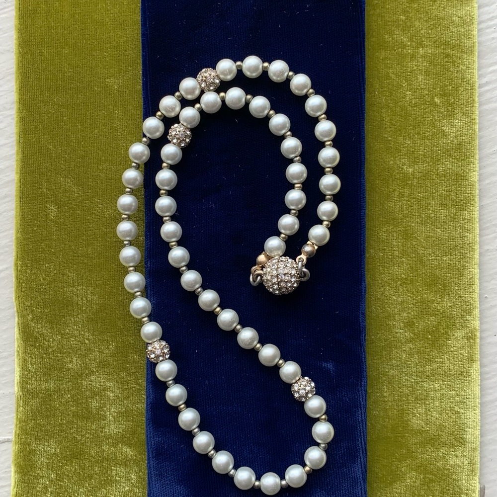 Premier Designs White Pearl Necklace with Pave Accent Beads